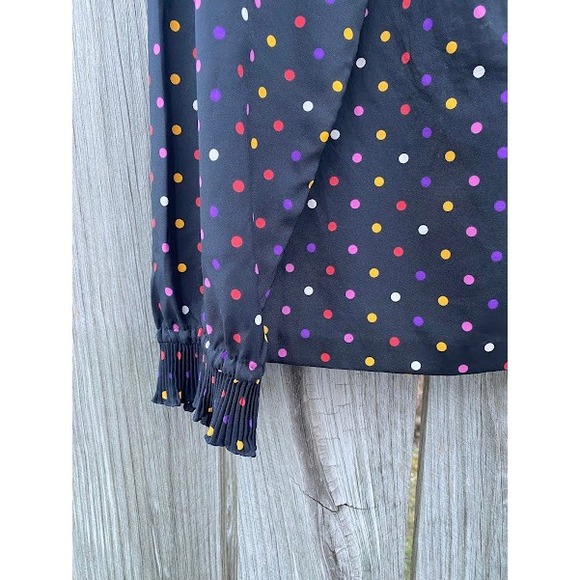 Vintage Inner Visions Ship n Shore Polka Dot Ruffle Neck Blouse Black Multi L - Picture 3 of 5
